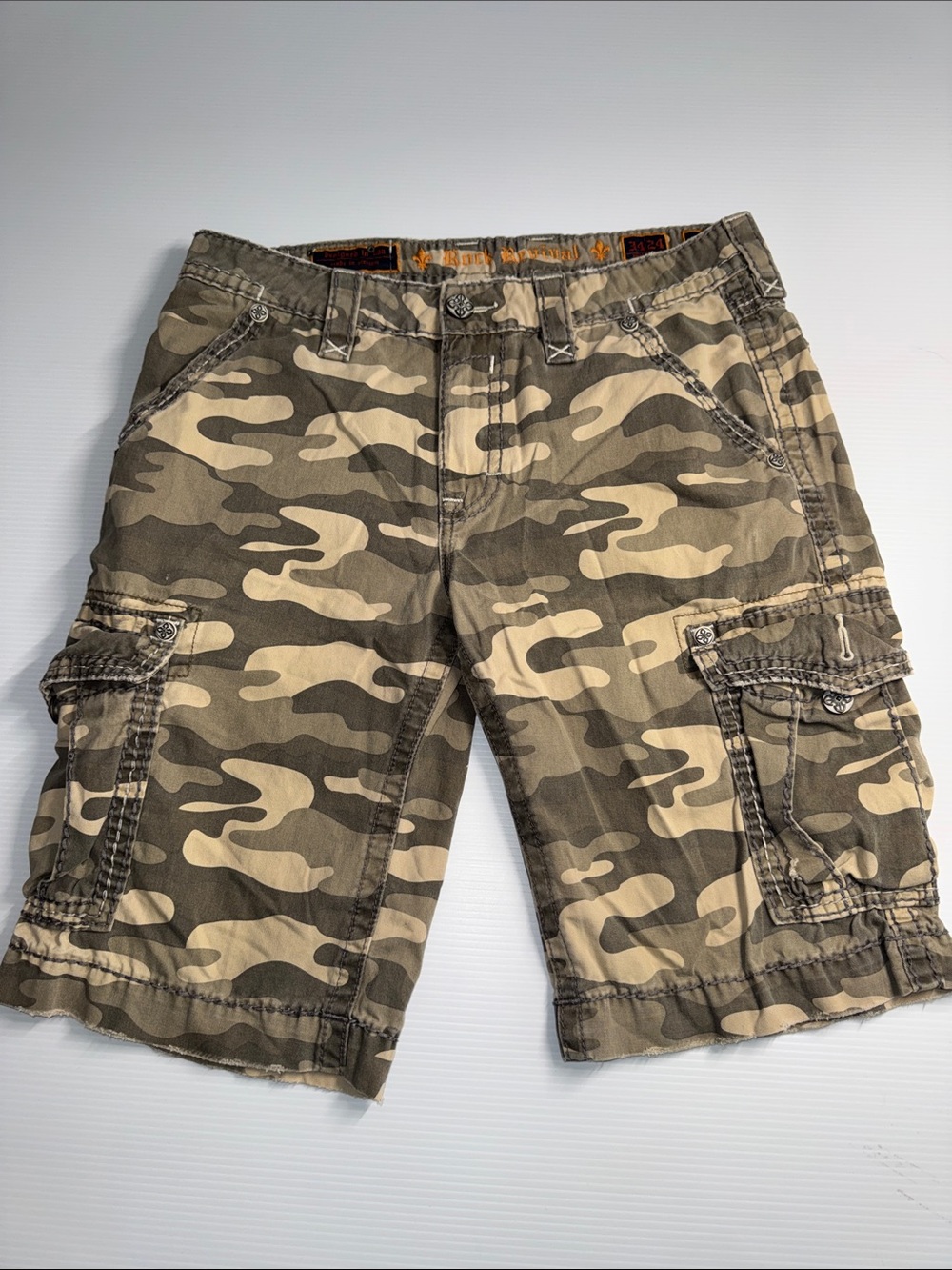 Rock Revival Men's Camo Cargo Shorts - Olive Tan